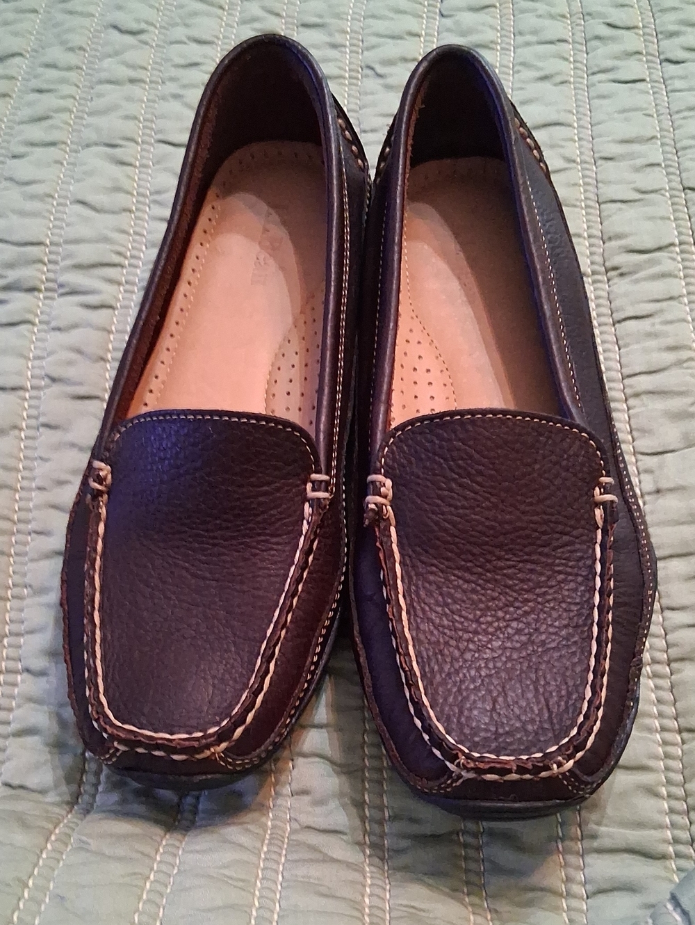 L.L. Bean Women's Brown Leather Moccasin Loafers with Contrast Stitching